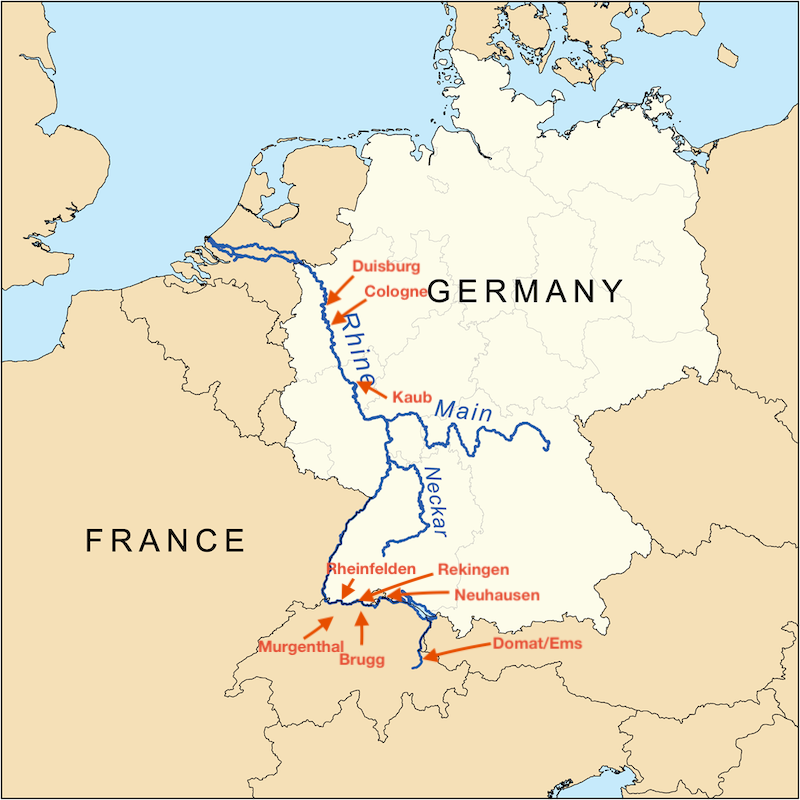Map of the river Rhine